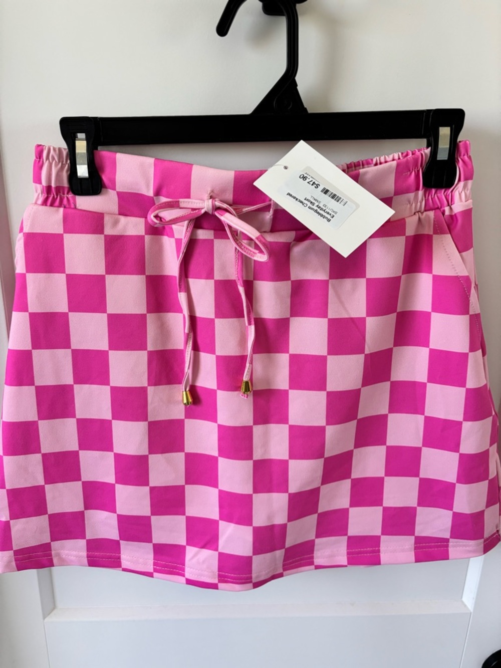 Pink Checkered Drawstring Skort